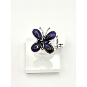 Purple Dahlia Kingman Turquoise Butterfly Sterling Silver Handmade Ring‎ Size 9